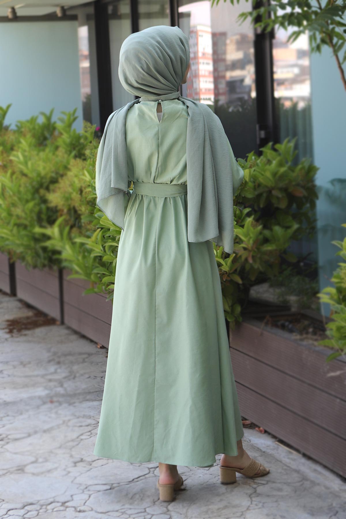 Beli Kuşaklı Elbise TSD220313 Mint Yeşili