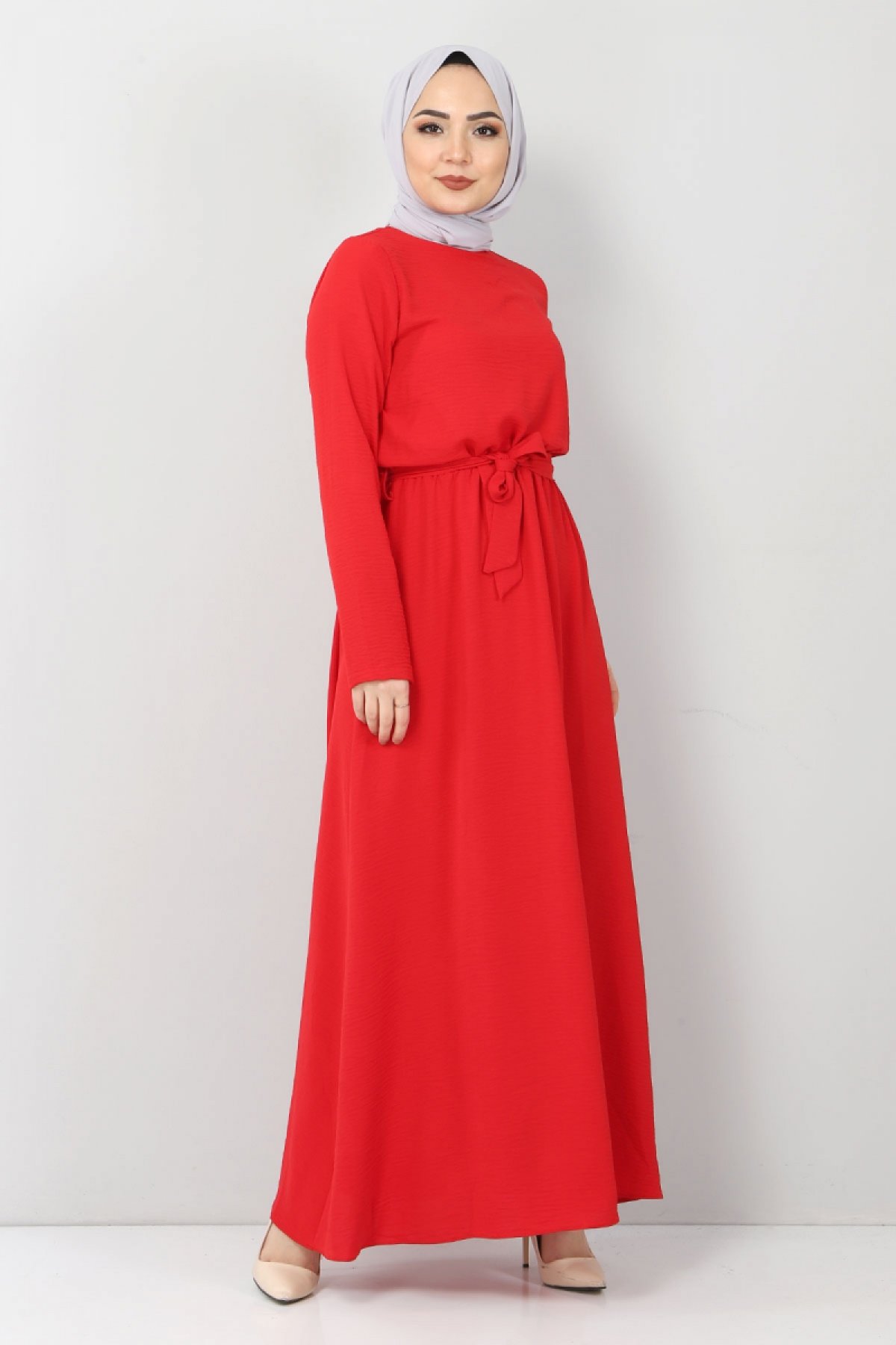 Beli Lastikli Ayrobin Elbise TSD5521 Kırmızı