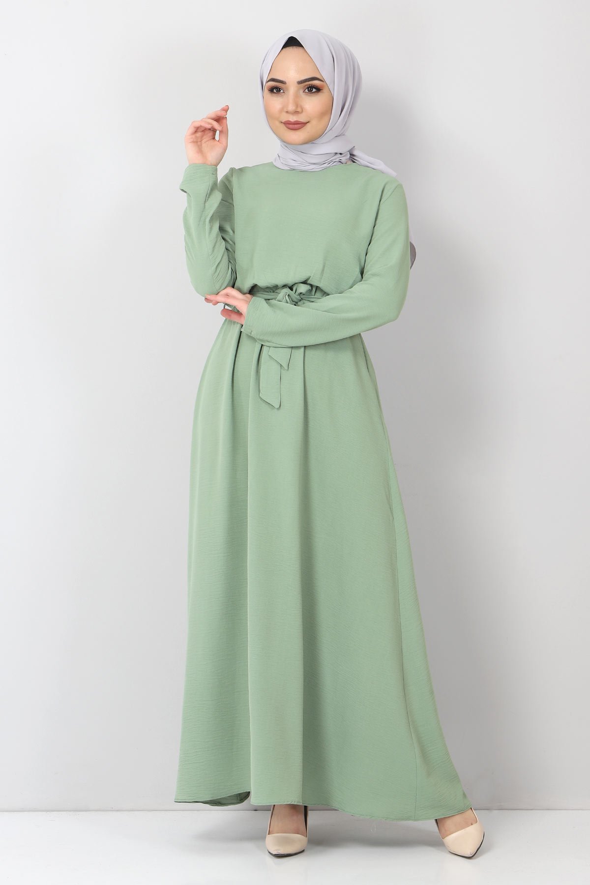 Beli Lastikli Ayrobin Elbise TSD5521 Yeşil