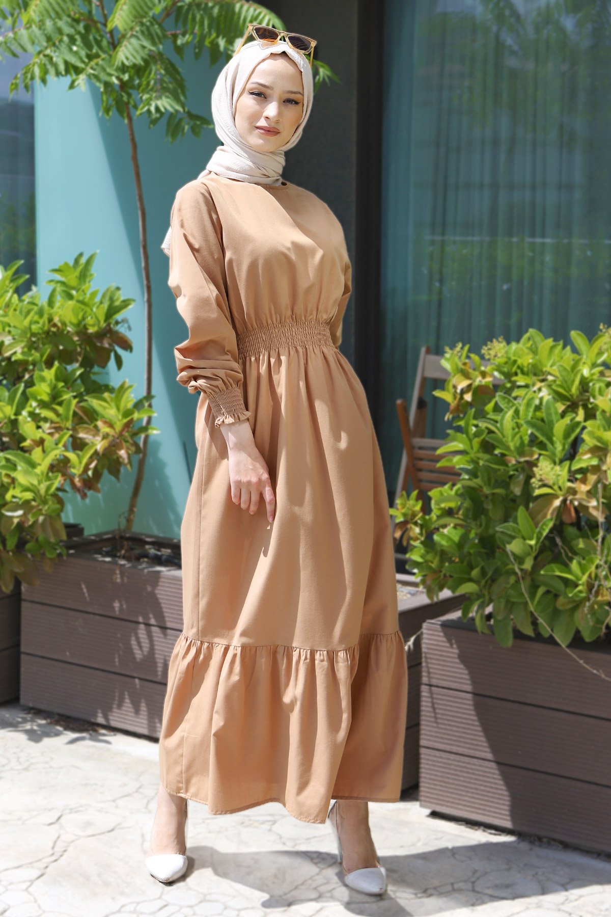 Beli Lastikli Elbise TSD220309 Camel
