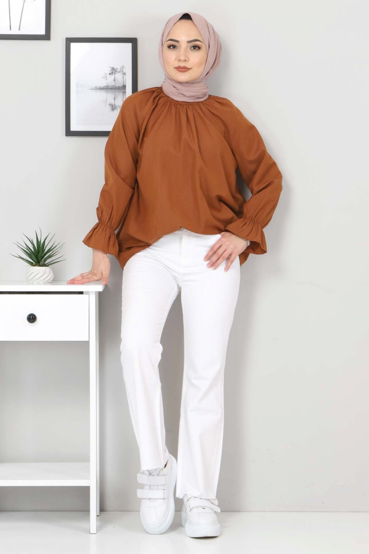 Bilek Boy İspanyol Paça Kot Pantolon TSD22059 Beyaz