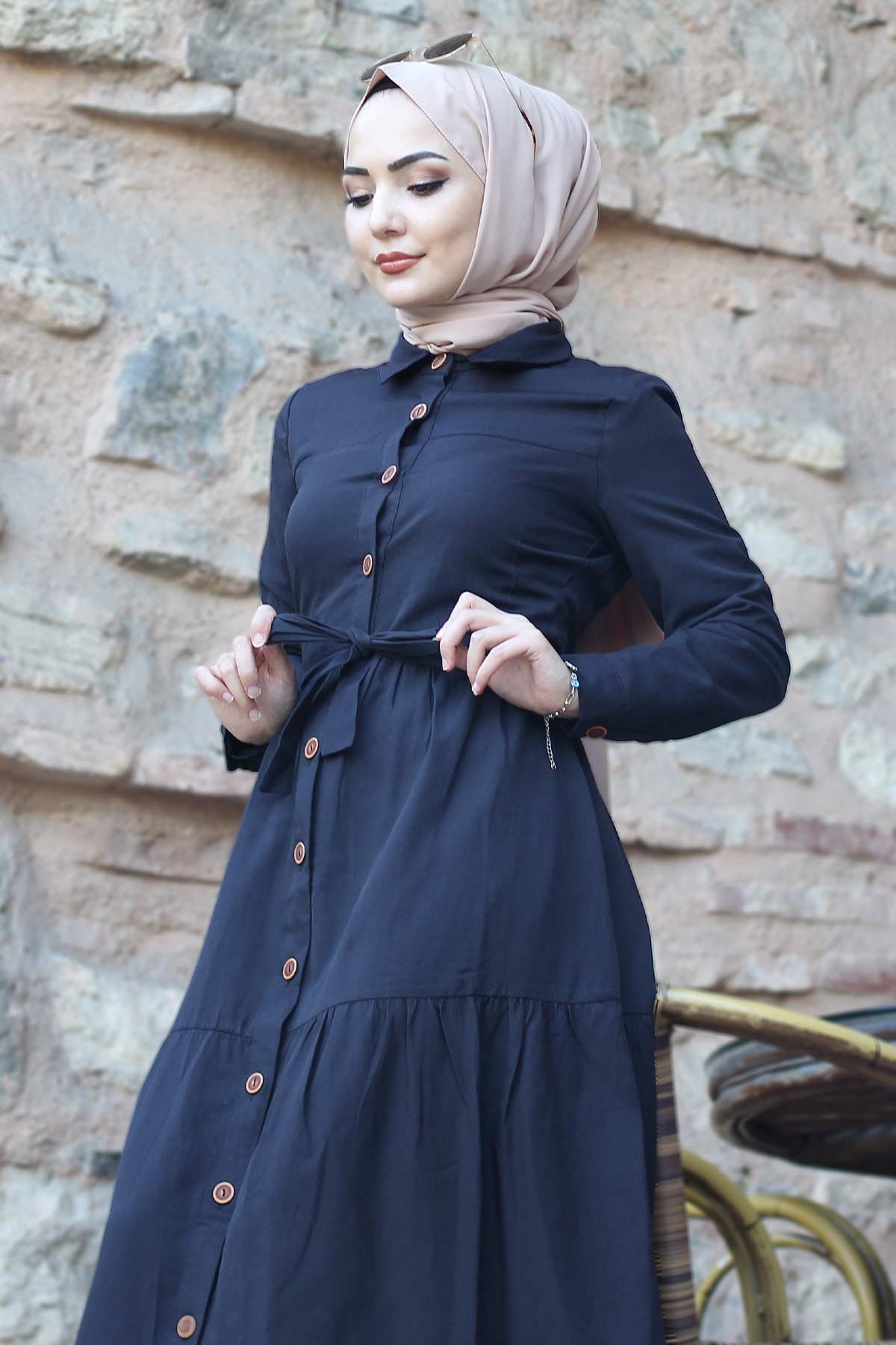 Buttoned Dress TSD0172 Black