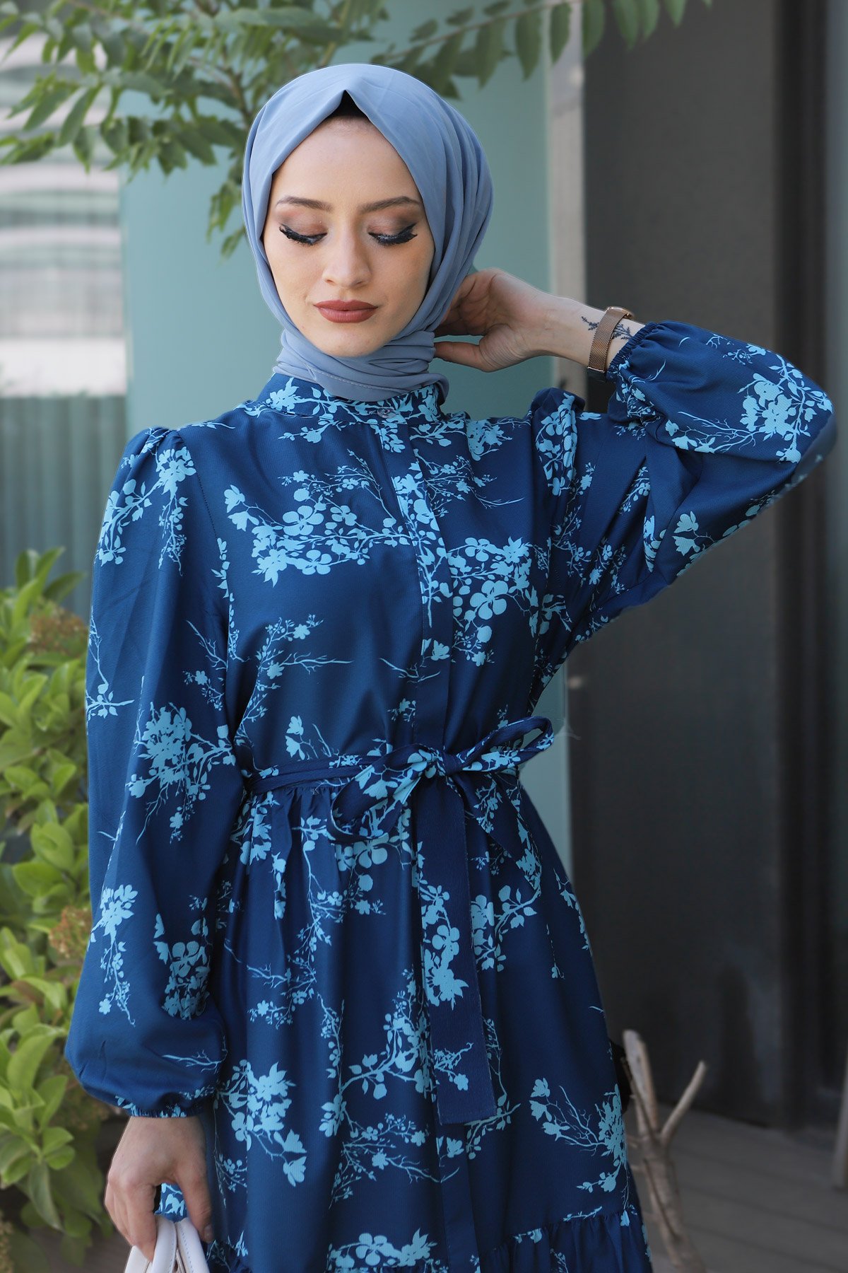 Çiçek Desenli Elbise TSD220510 Mavi