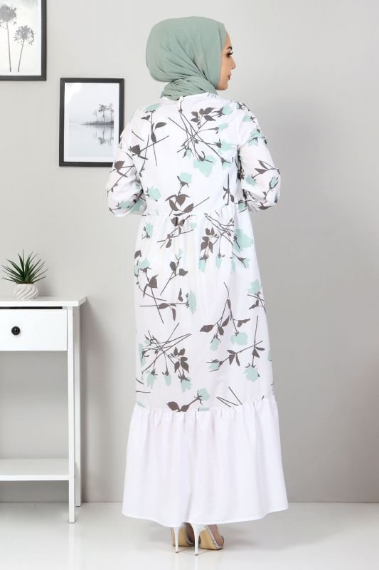Çiçek Desenli Elbise TSD4408 Mint Yeşili