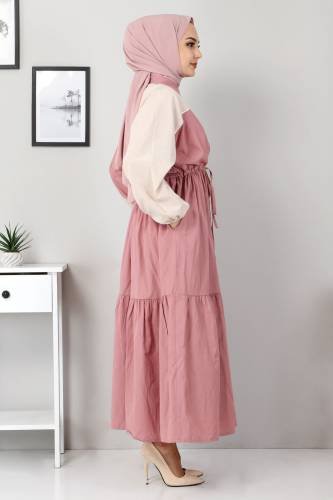Çift Renkli Elbise TSD4416 Gül Kurusu - Thumbnail