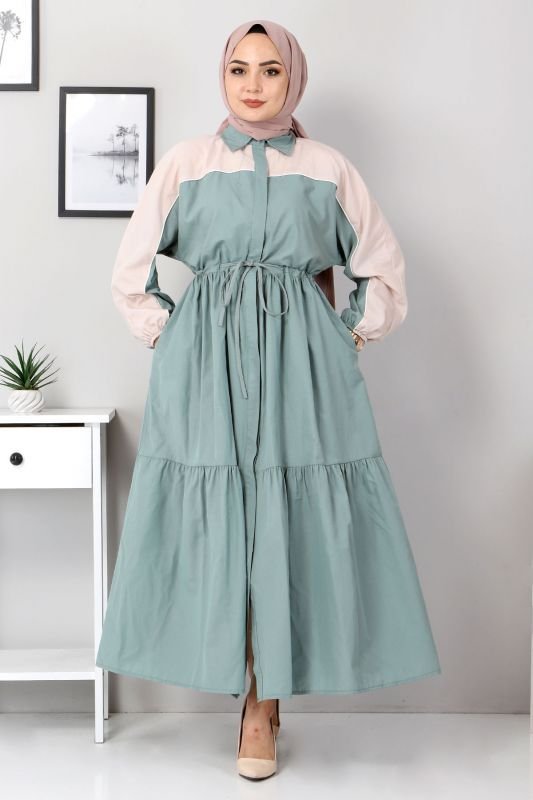 Çift Renkli Elbise TSD4416 Mint Yeşili
