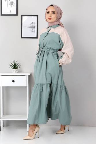 Çift Renkli Elbise TSD4416 Mint Yeşili - Thumbnail