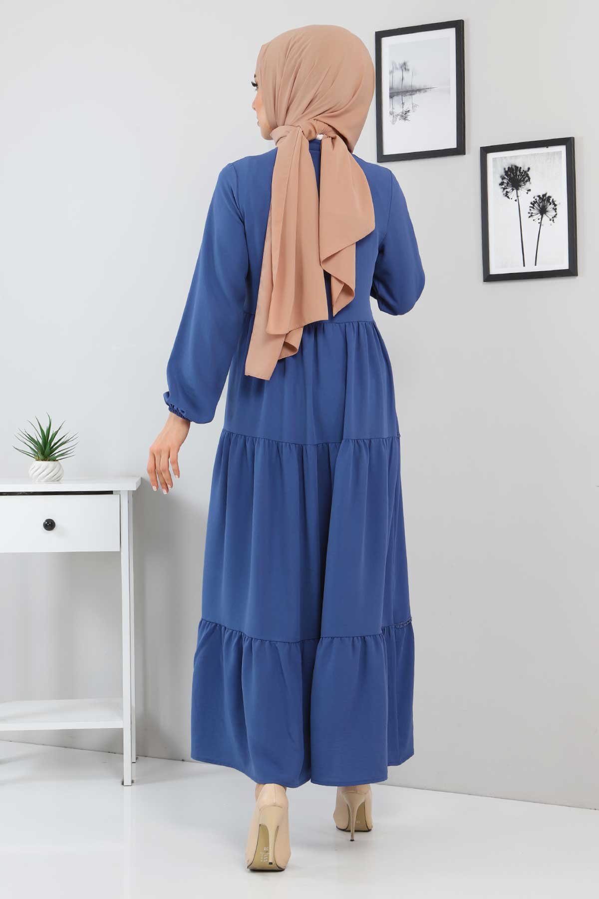 Dantel Detaylı Elbise TSD220115 Mavi
