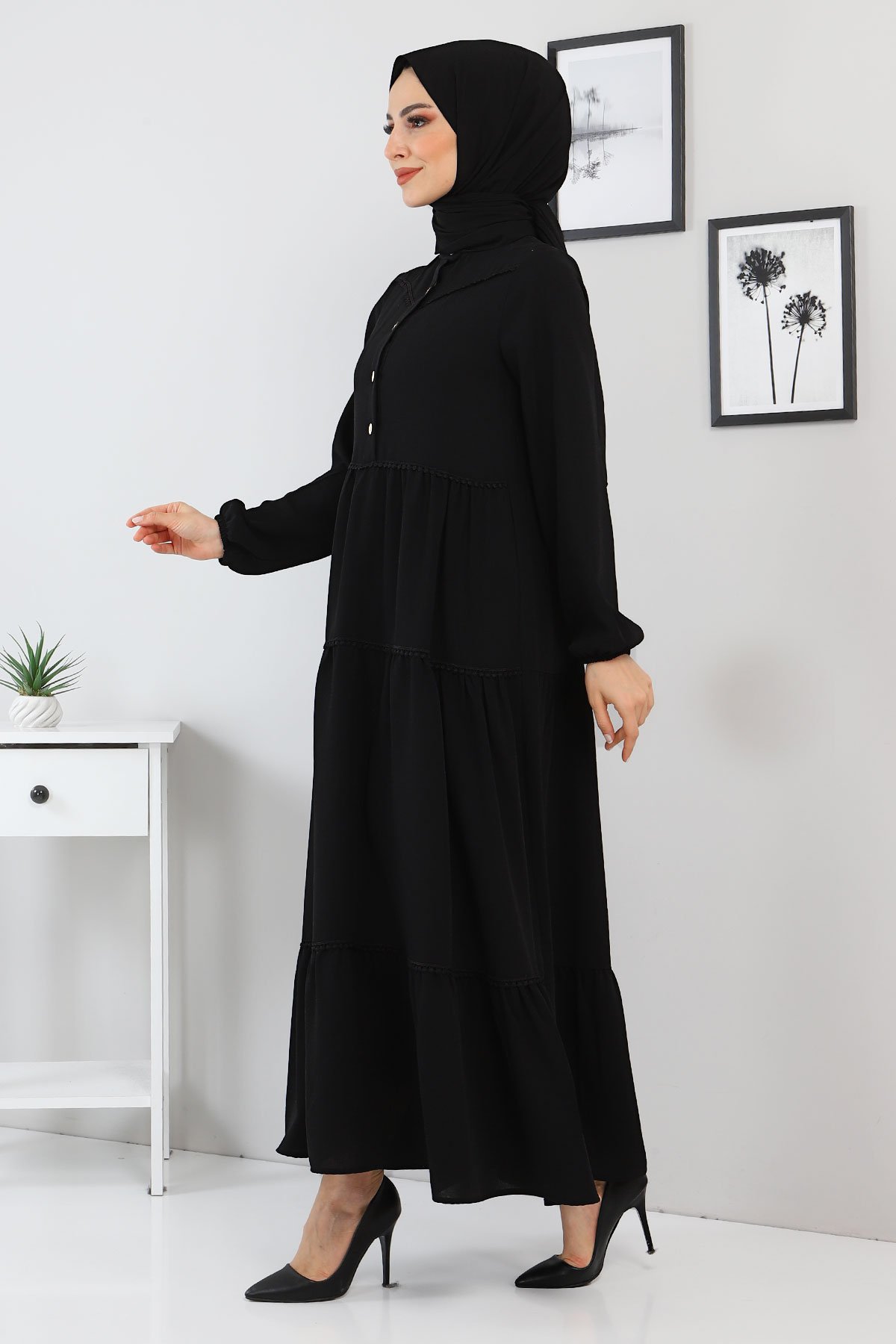 Dantel Detaylı Elbise TSD220115 Siyah