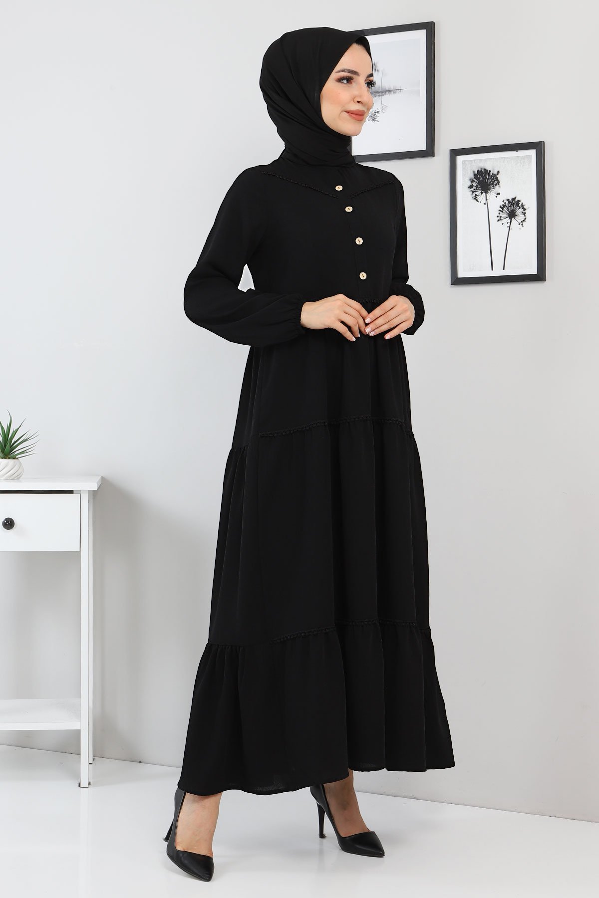 Dantel Detaylı Elbise TSD220115 Siyah