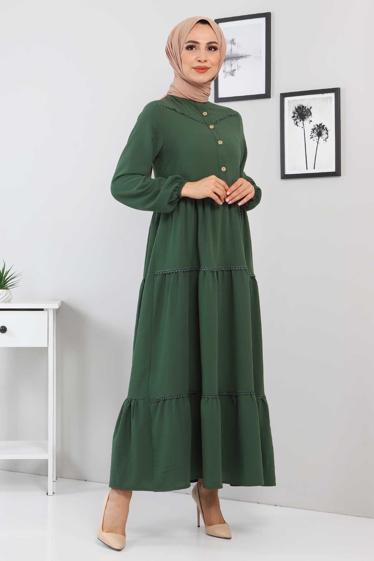 Dantel Detaylı Elbise TSD220115 Yeşil