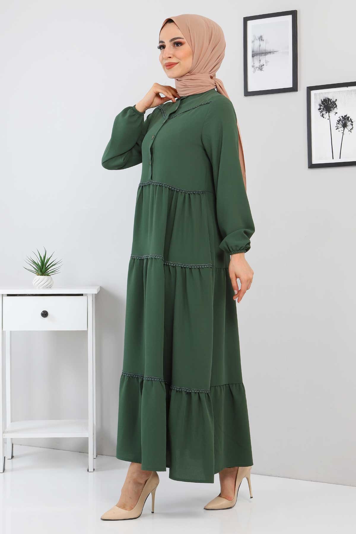Dantel Detaylı Elbise TSD220115 Yeşil