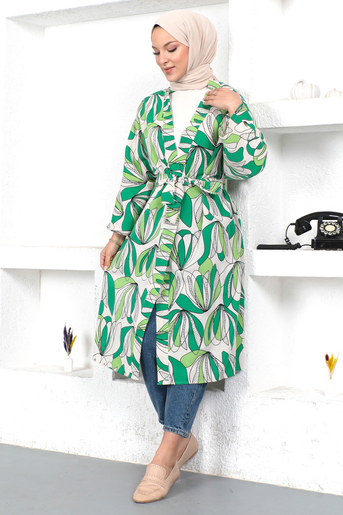 Desenli Kimono TSD230428 Yeşil