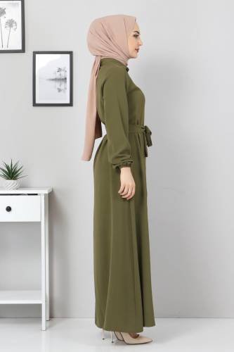 Düğmeli Ayrobin Elbise TSD0341 Haki - Thumbnail
