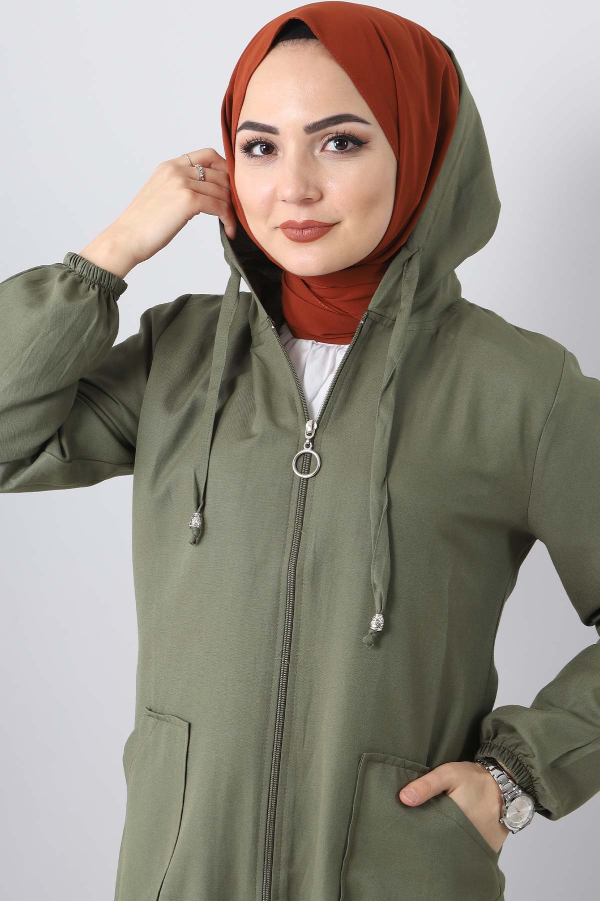 Elastic Skirt Hijab Cap TSD1097 Khaki
