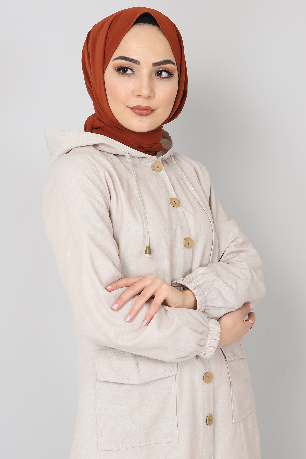 Elastic Skirt Hijab Cape TSD0080 Beige