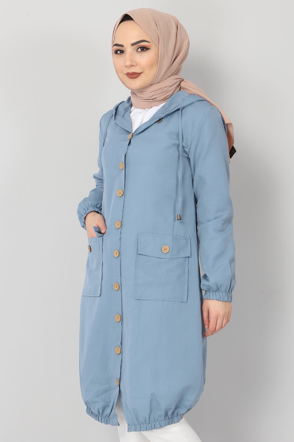 Elastic Skirt Hijab Cape TSD0080 Jeans Blue