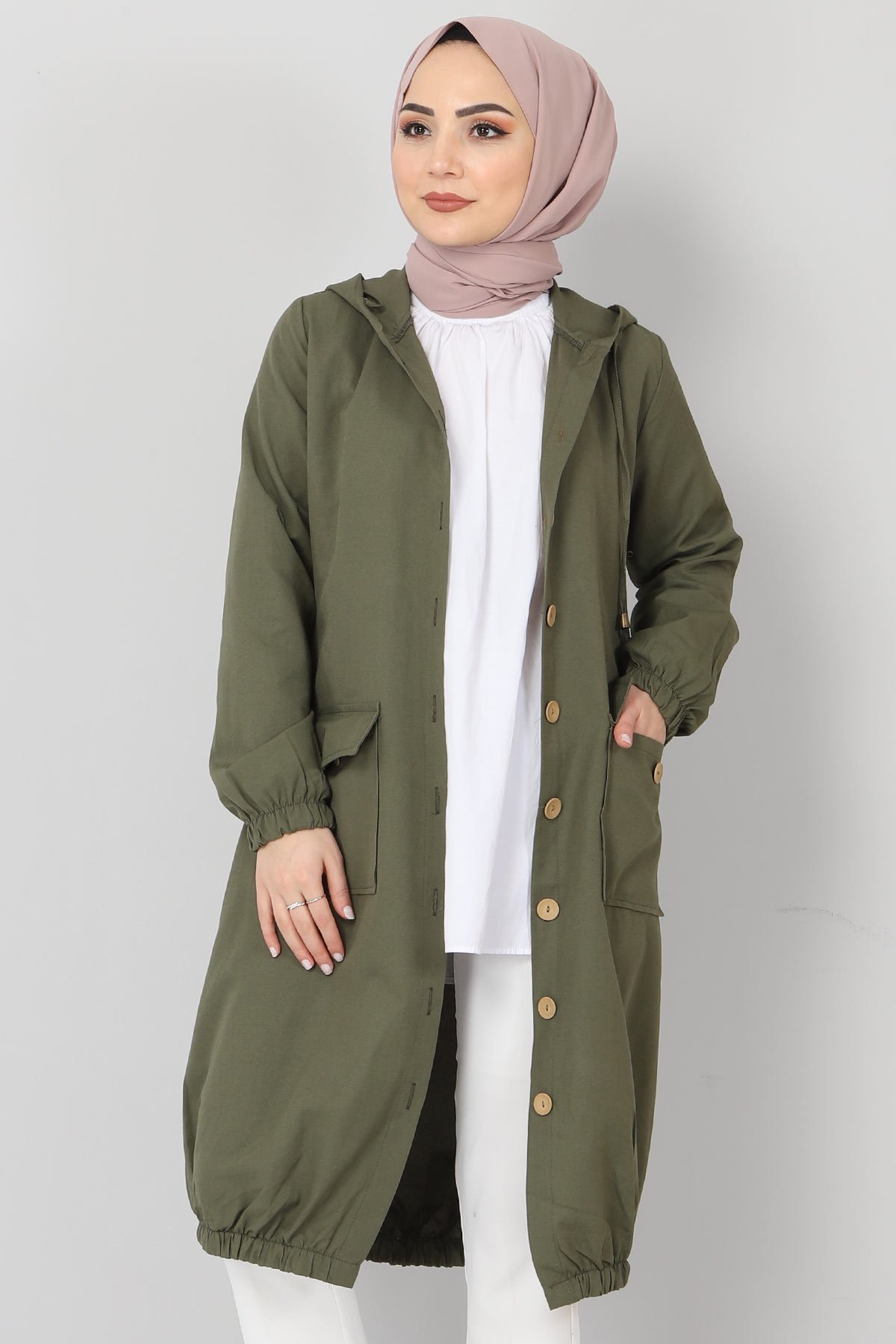 Elastic Skirt Hijab Cape TSD0080 Khaki