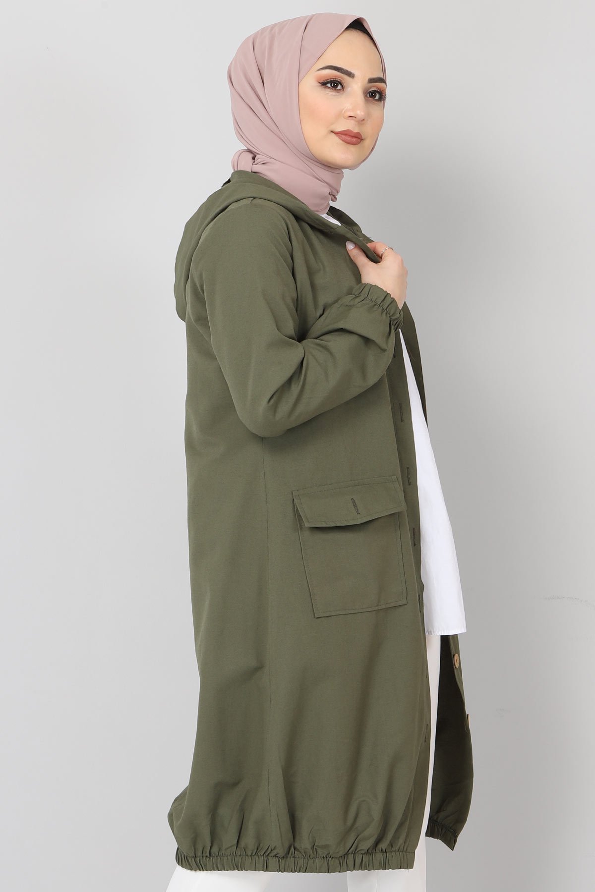 Elastic Skirt Hijab Cape TSD0080 Khaki
