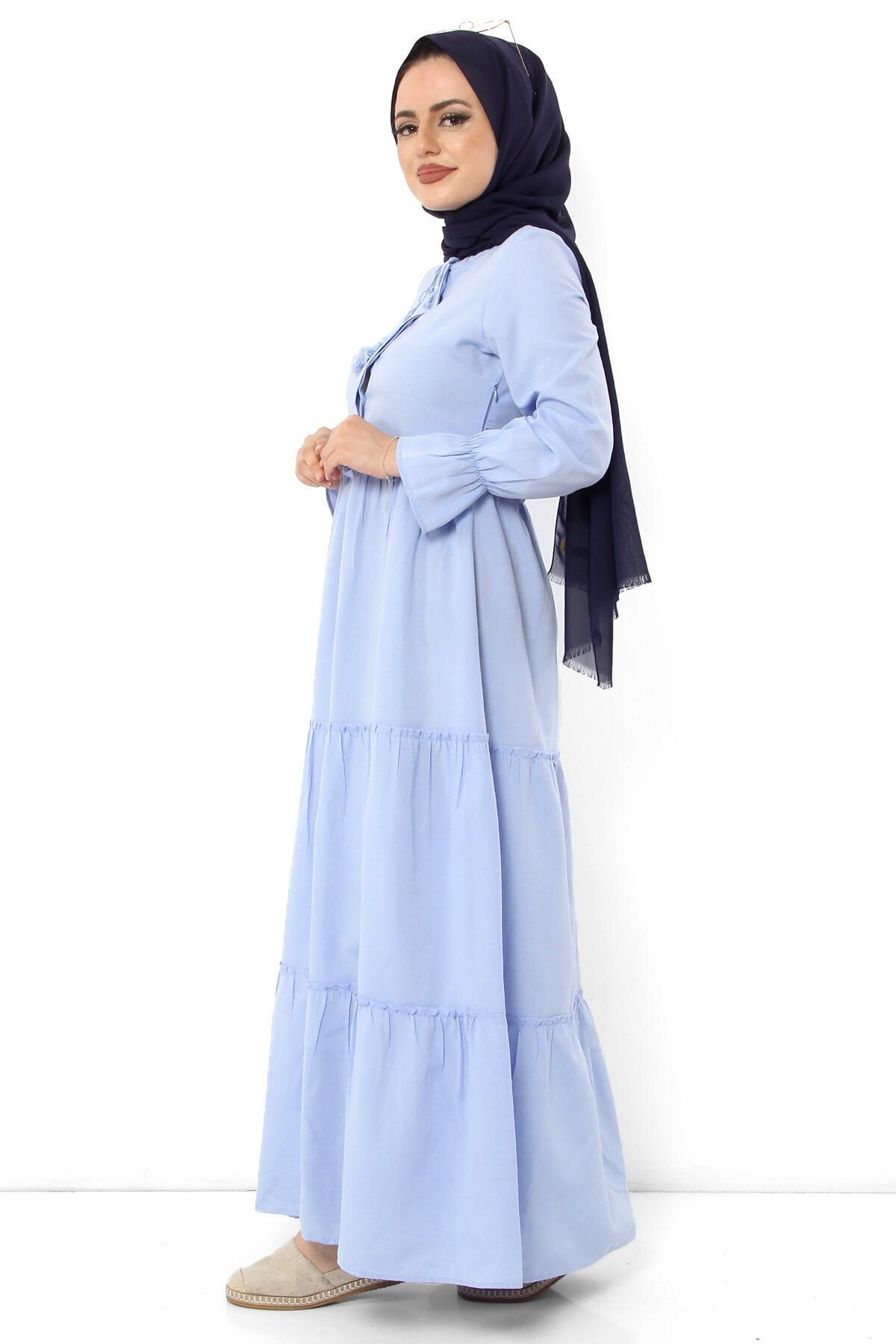Elastic Sleeve Hijab Dress TSD0173 Baby Blue