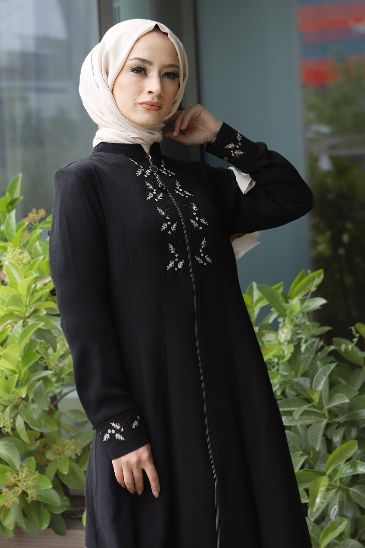 Embroidery Hijab Abaya TSD7026 Black