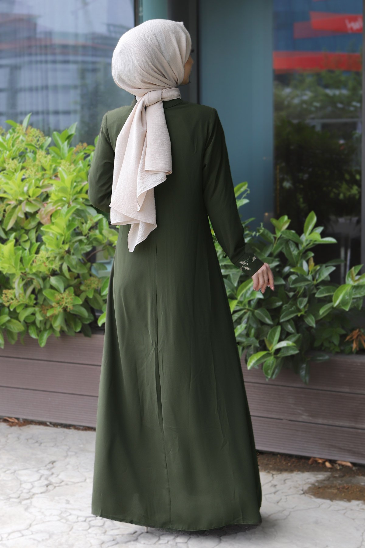 Embroidery Hijab Abaya TSD7026 Khaki