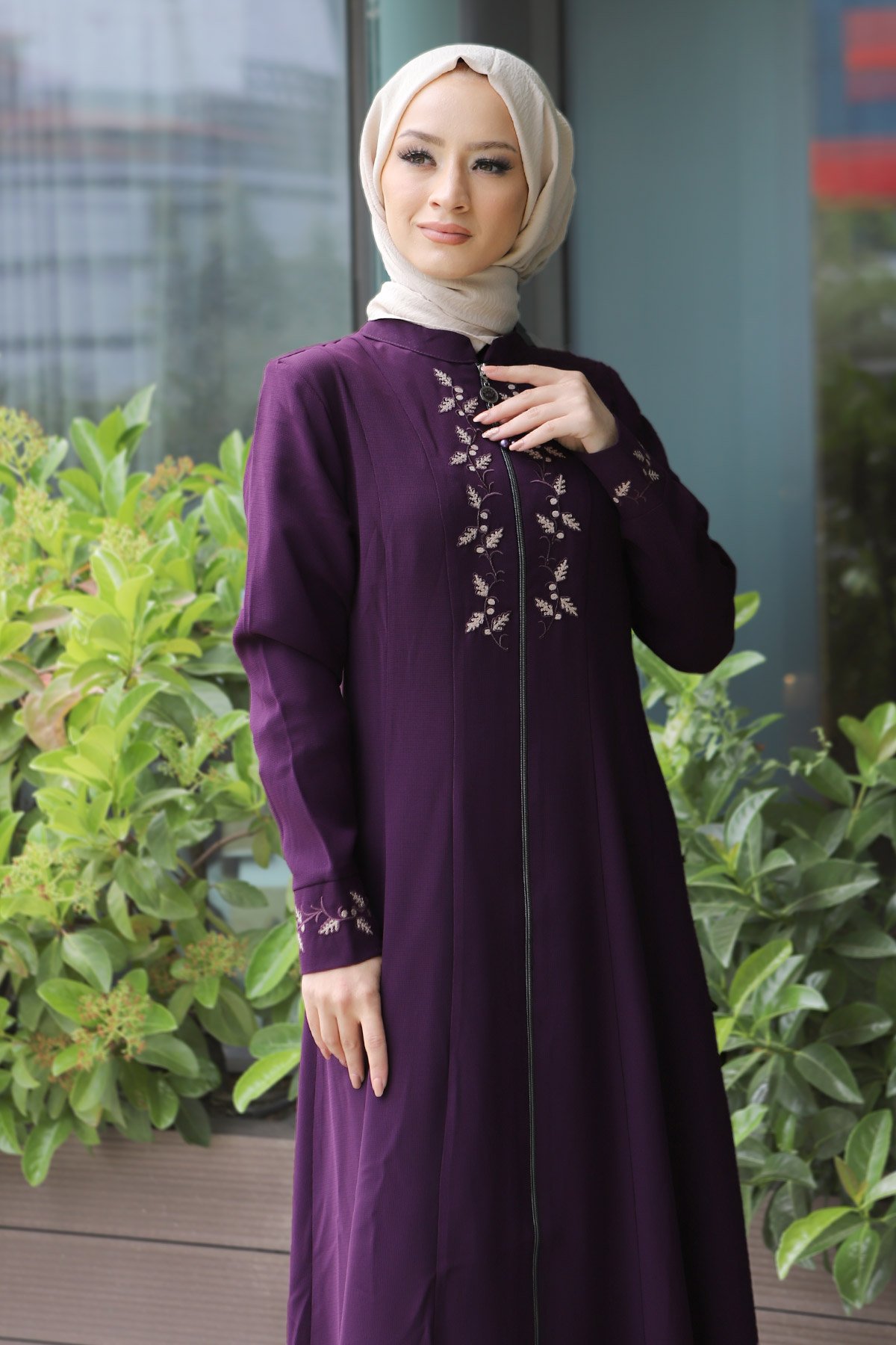 Embroidery Hijab Abaya TSD7026 Purple