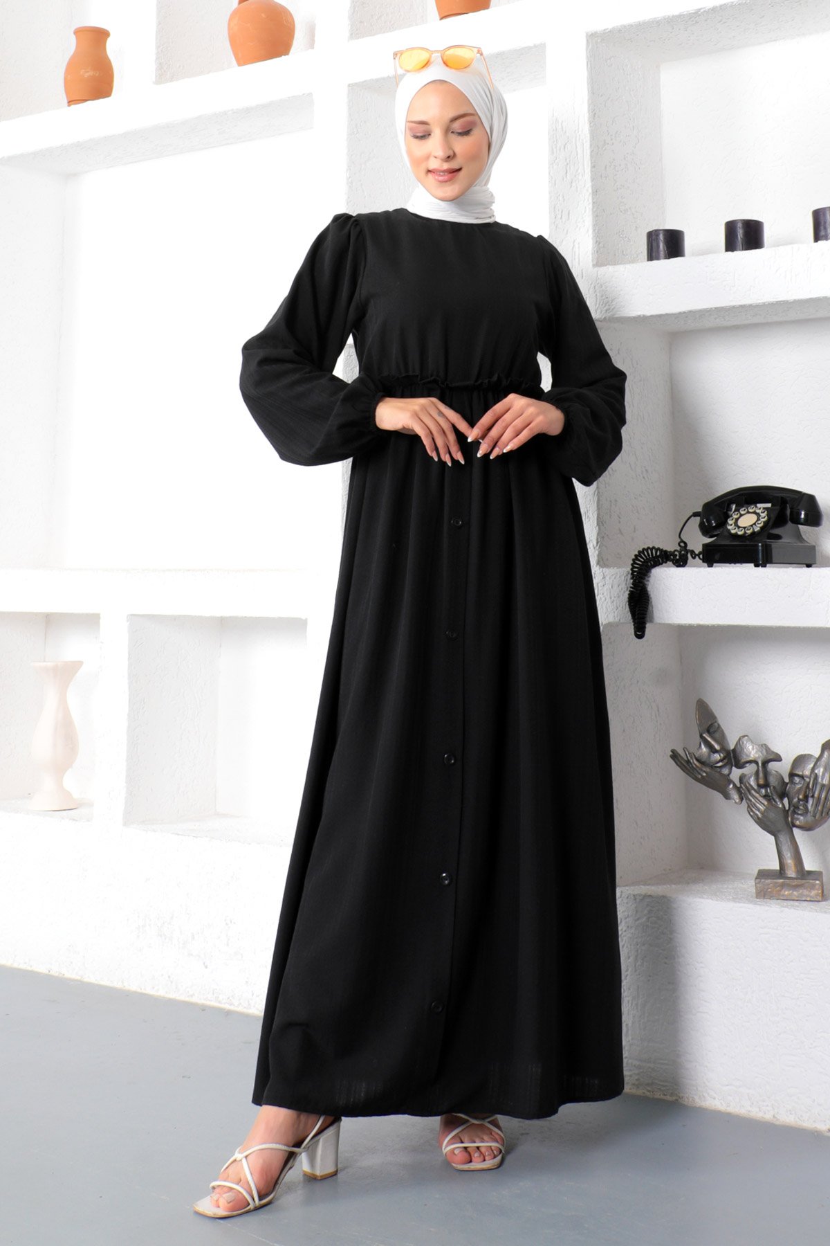 Eteği Düğme Detaylı Elbise TSD221206 Siyah
