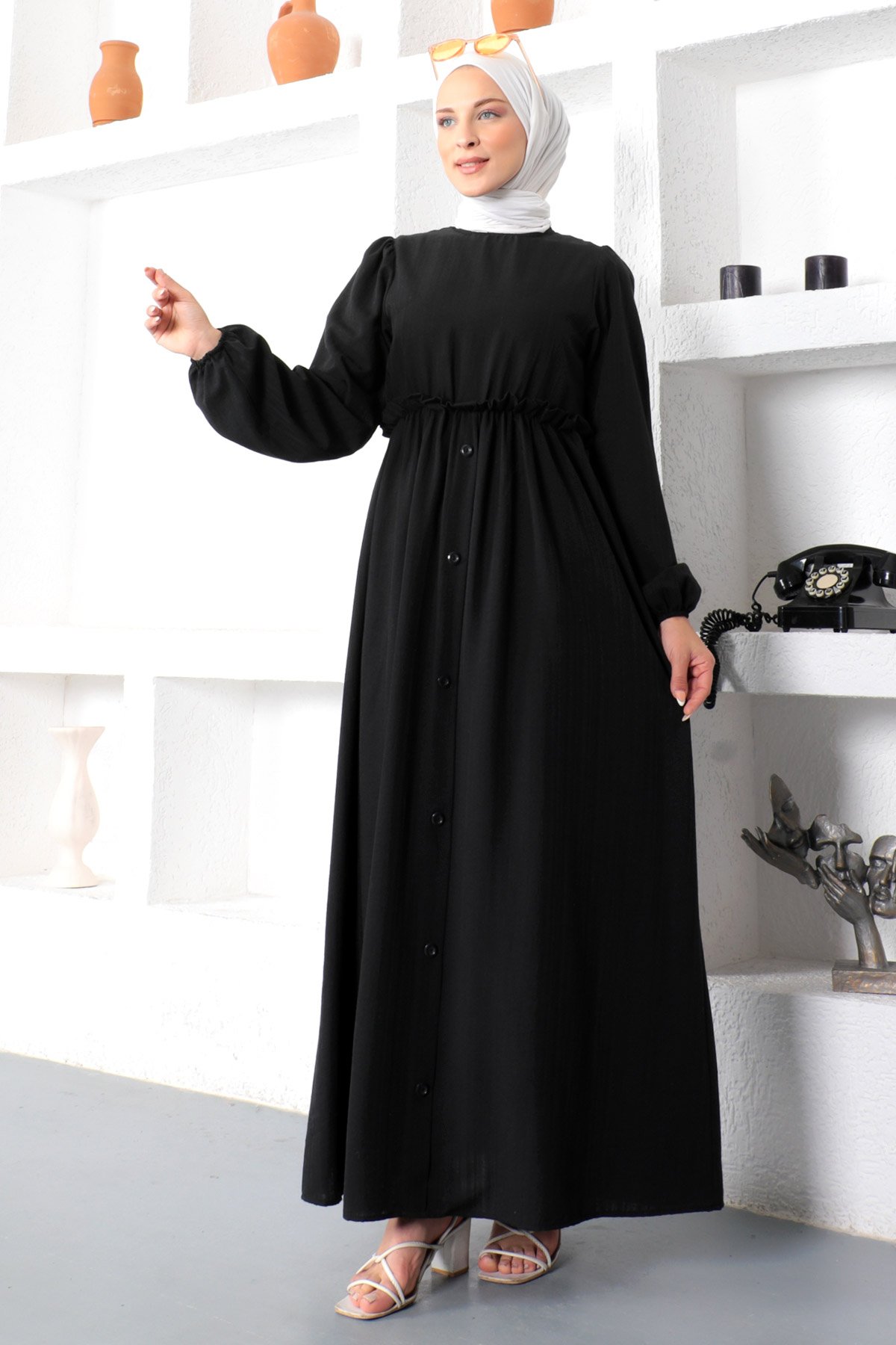 Eteği Düğme Detaylı Elbise TSD221206 Siyah