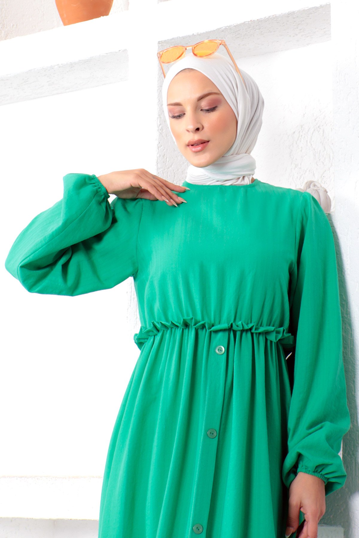 Eteği Düğme Detaylı Elbise TSD221206 Yeşil
