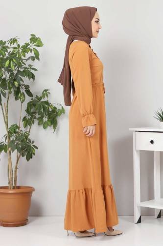 Eteği Volanlı Tesettür Elbise TSD4400 Tarçın - Thumbnail
