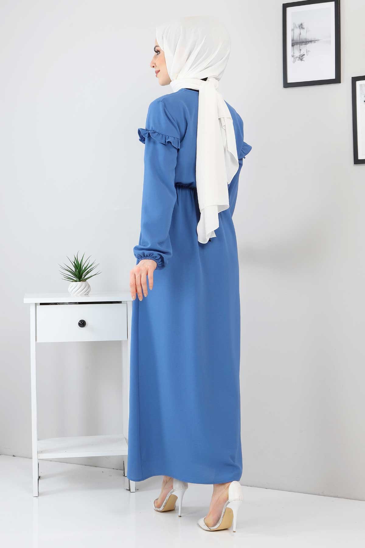 Fırfır Detaylı Elbise TSD220130 Mavi