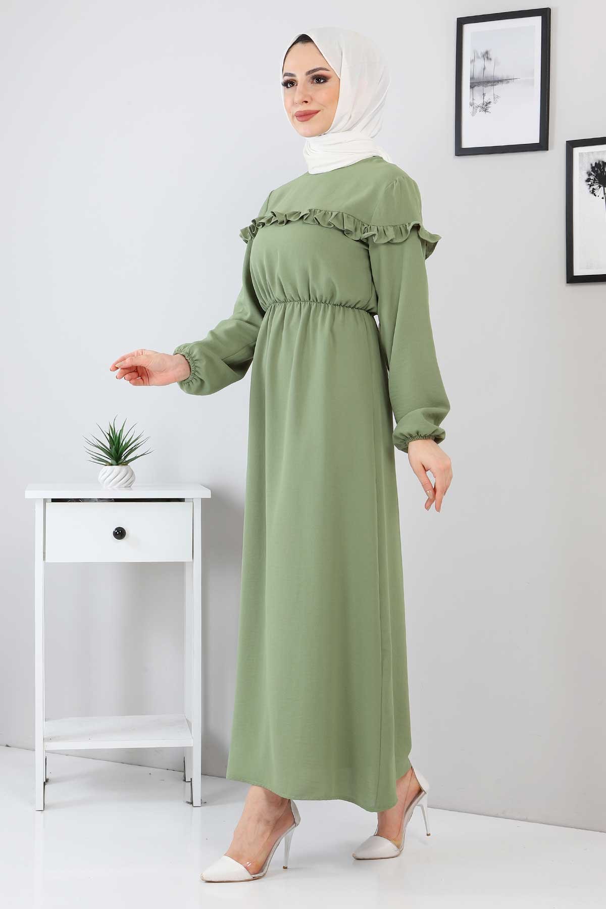  Fırfır Detaylı Elbise TSD220130 Yeşil