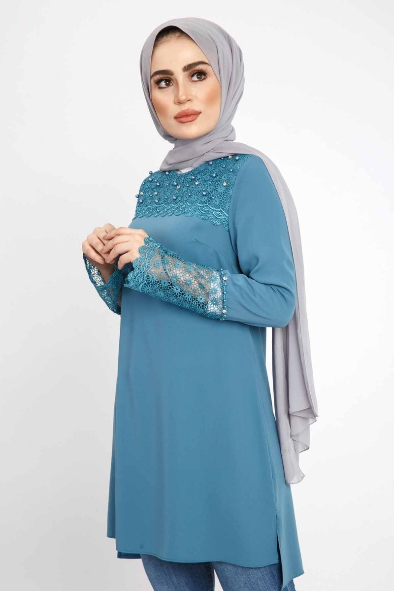 Front & Sleeves Laced Tunic TSD0903 Petrol