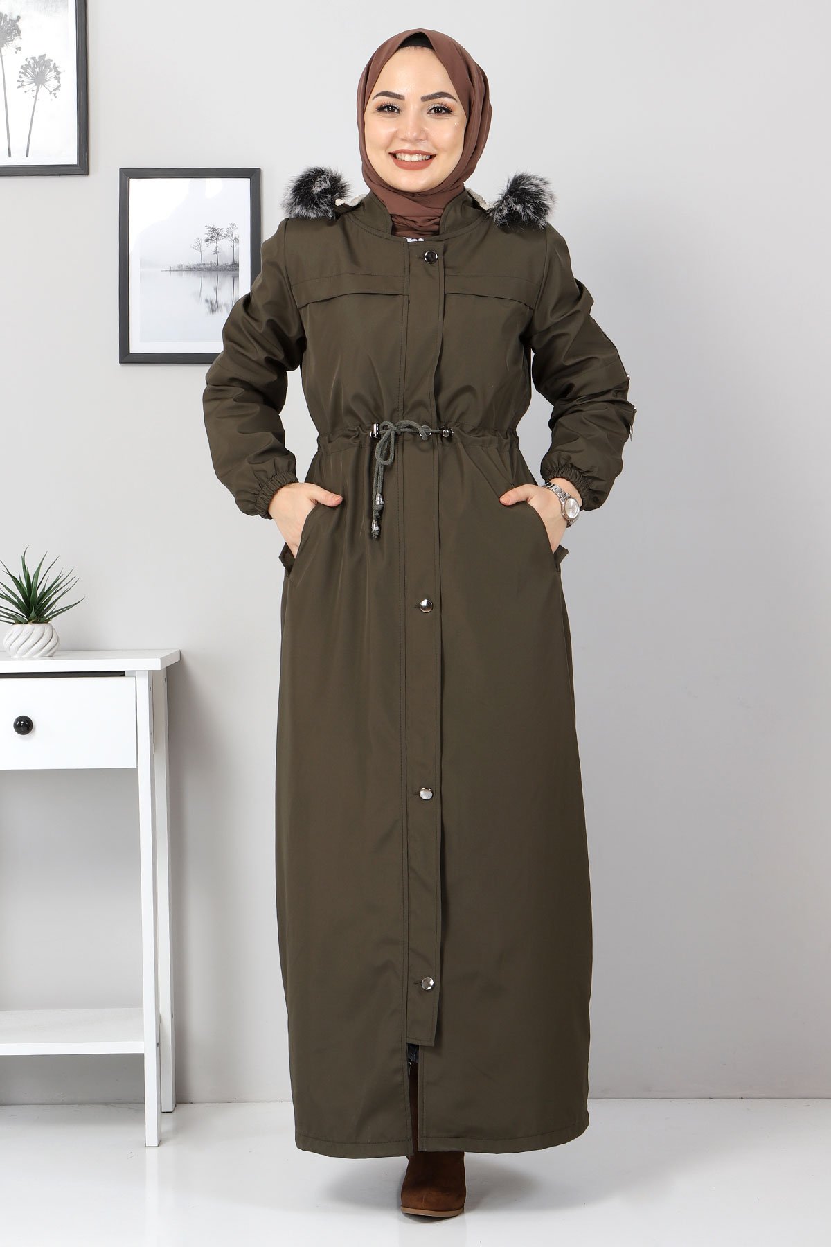 Full Length Fur Coat TSD0883 Khaki
