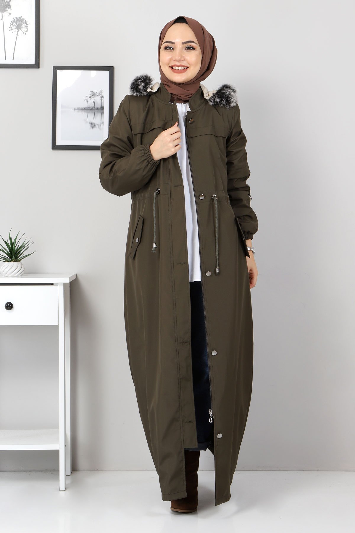 Full Length Fur Coat TSD0883 Khaki