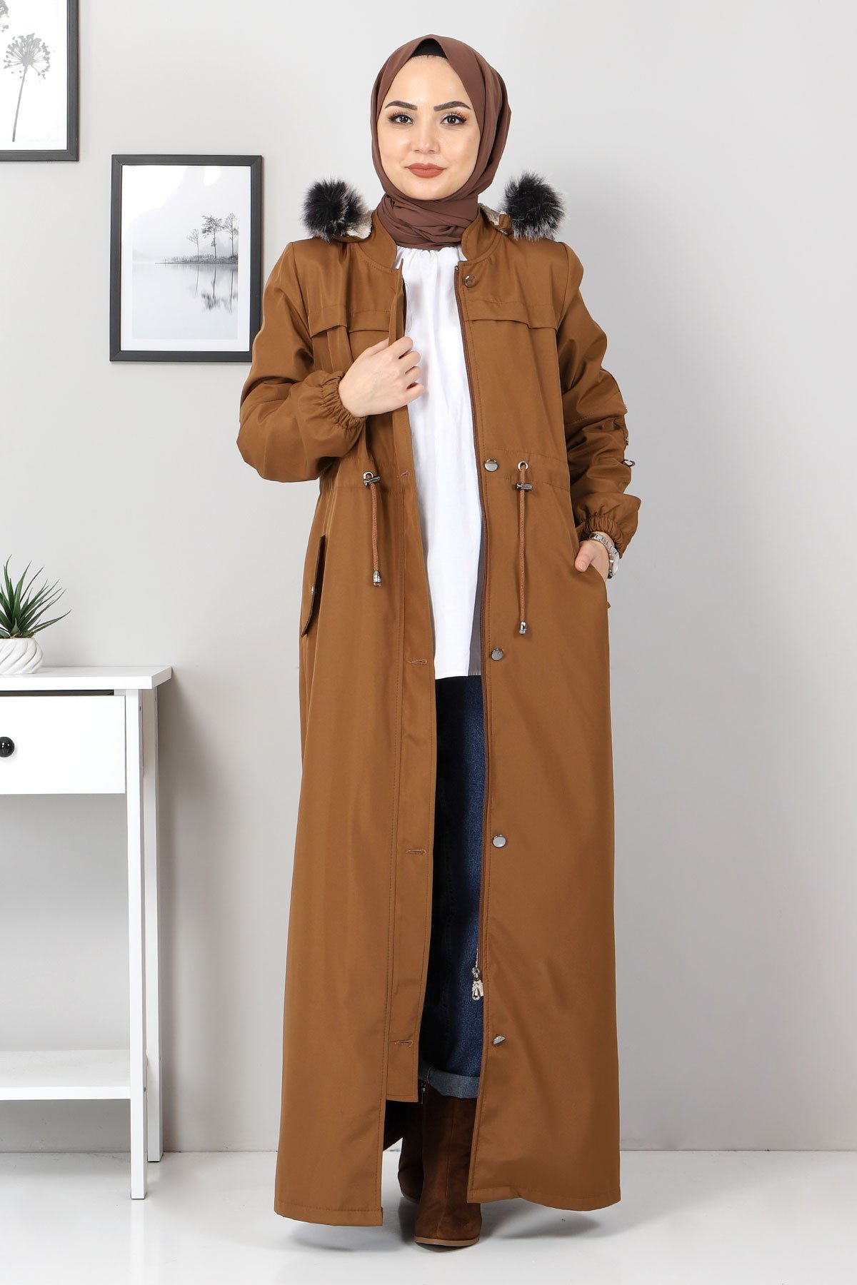 Full Length Fur Coat TSD0883 Taba
