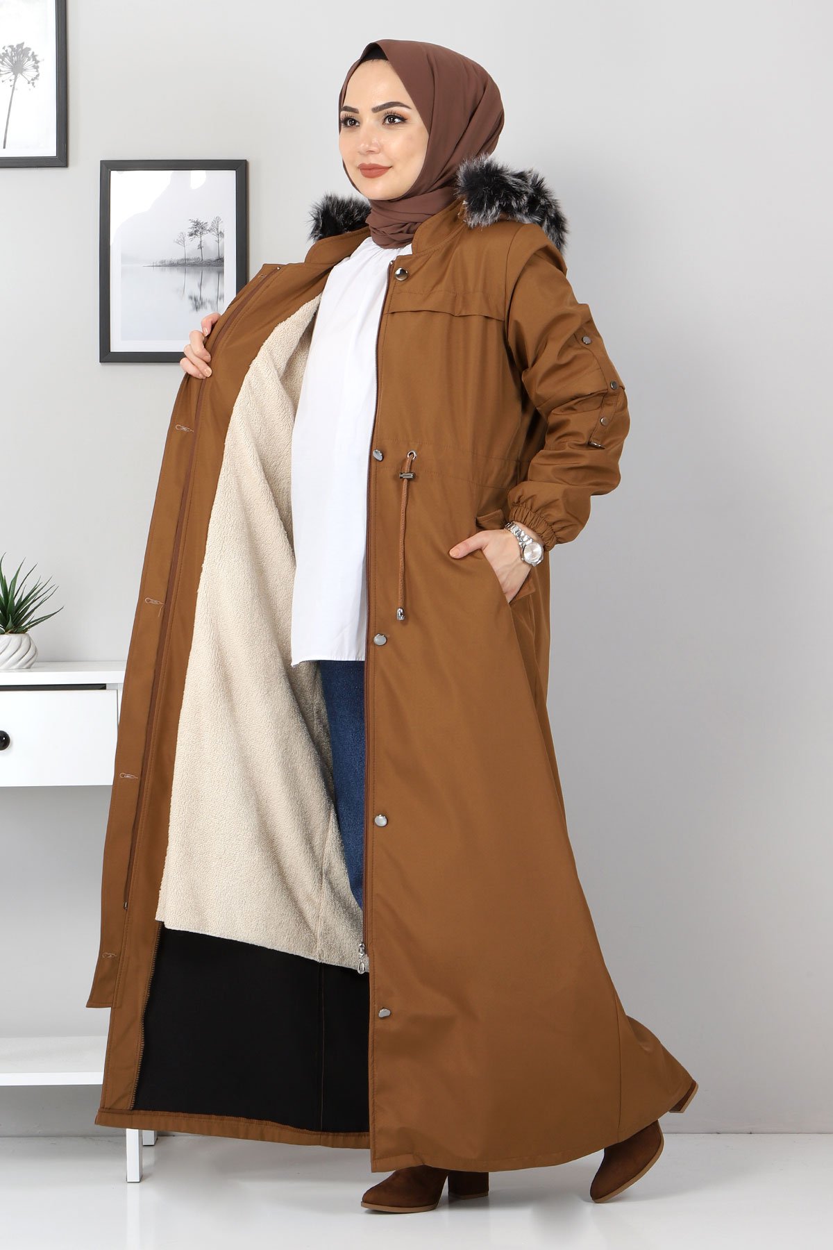 Full Length Fur Coat TSD0883 Taba