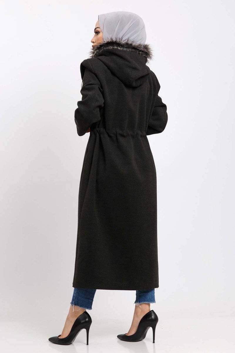 Hooded Fur Coat Coat TSD850 Anthracite