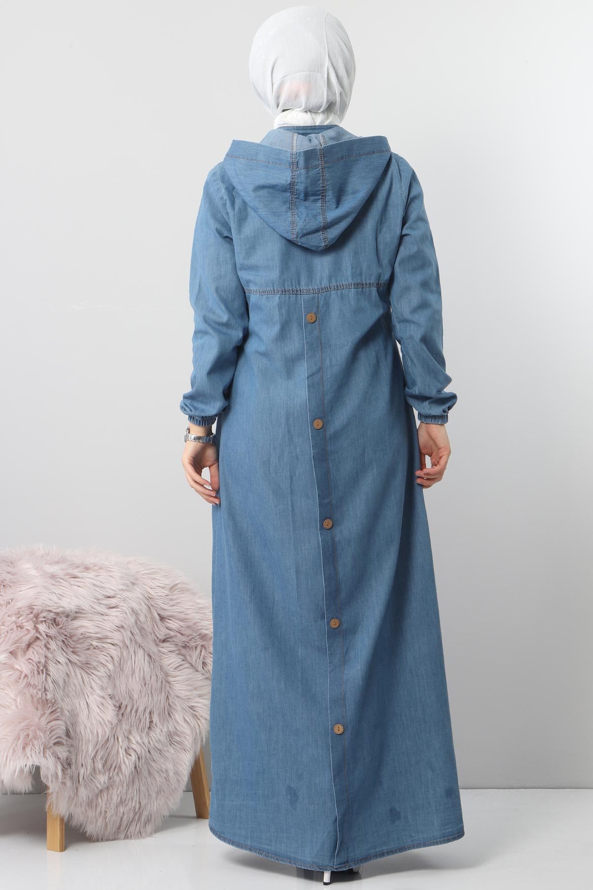 Jeans Hijab Abaya With Buttons Detail TSD 8220 Light