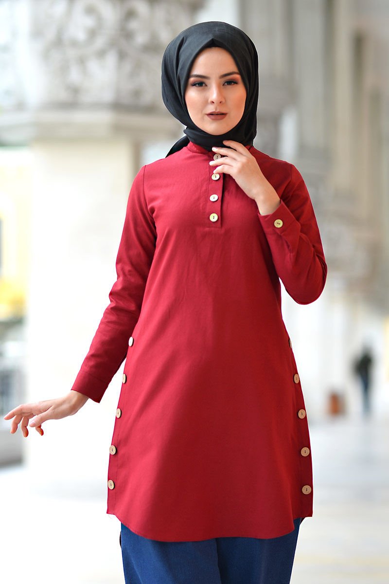 Judge Collar Buttoned Tunic TSD1041 Claret Red
