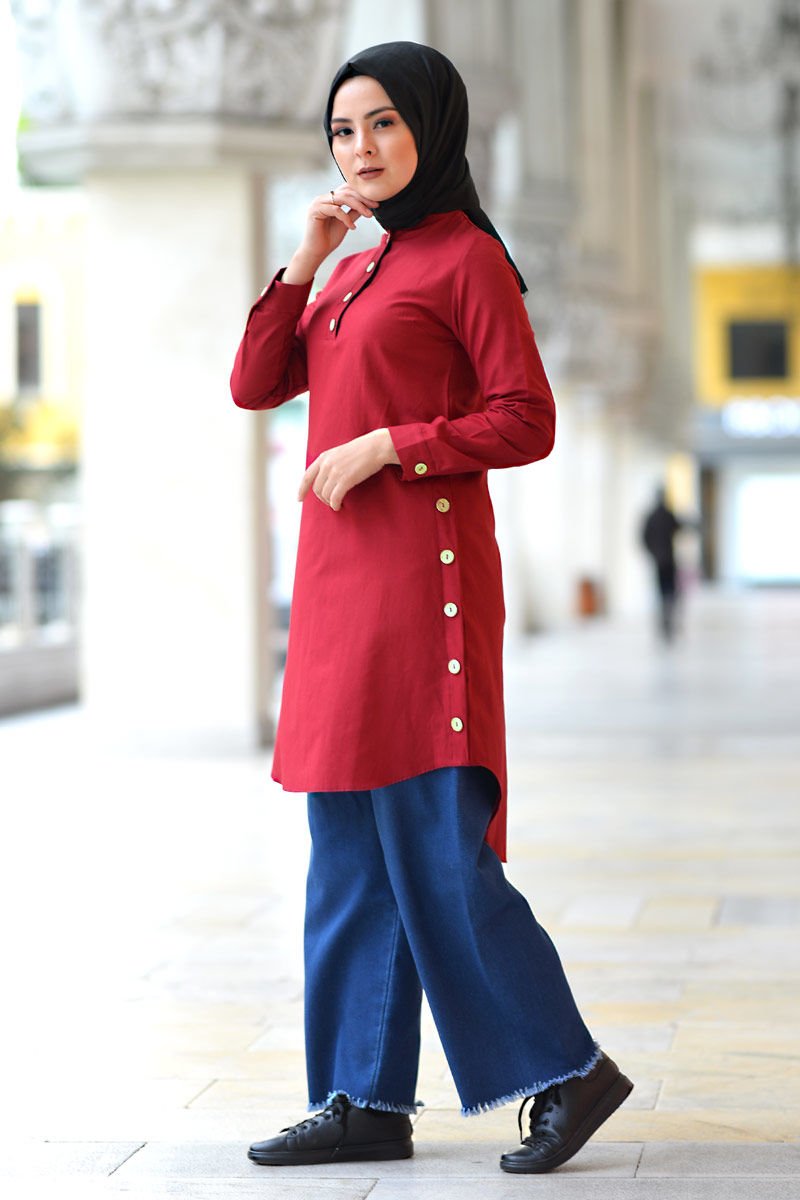 Judge Collar Buttoned Tunic TSD1041 Claret Red