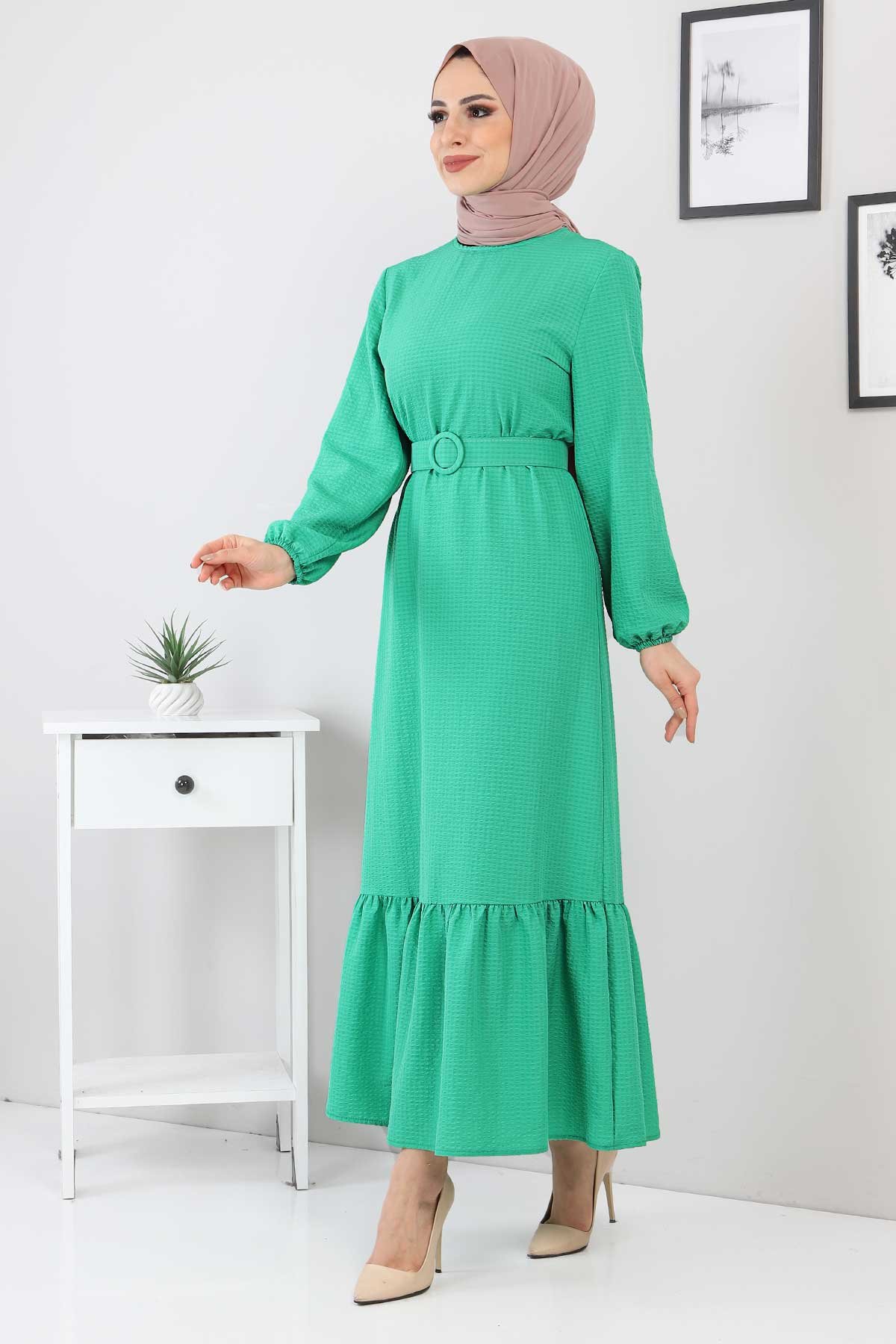 Kemer Detaylı Elbise TSD220132 Yeşil