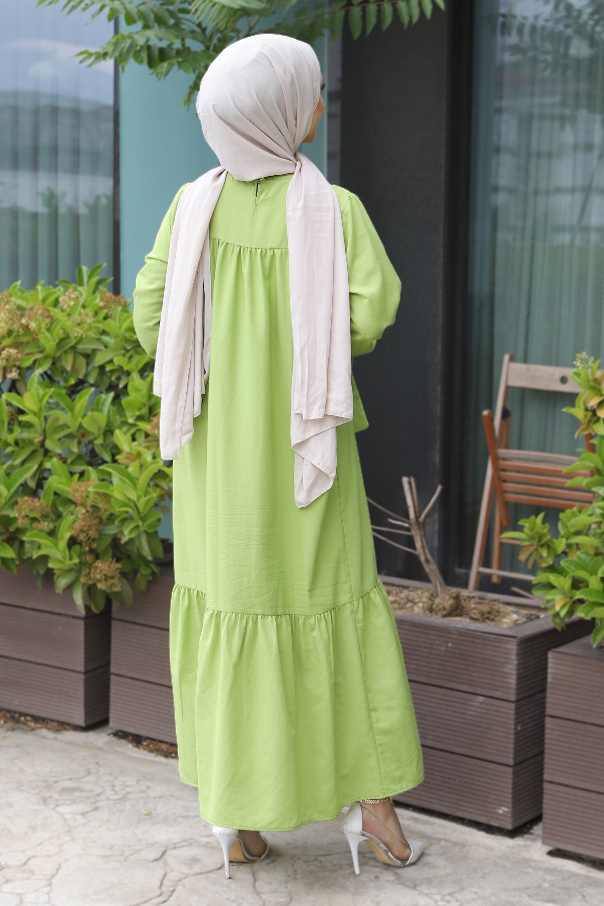 Kol Ucu Bağlamalı Elbise TSD220609 Fıstık Yeşili