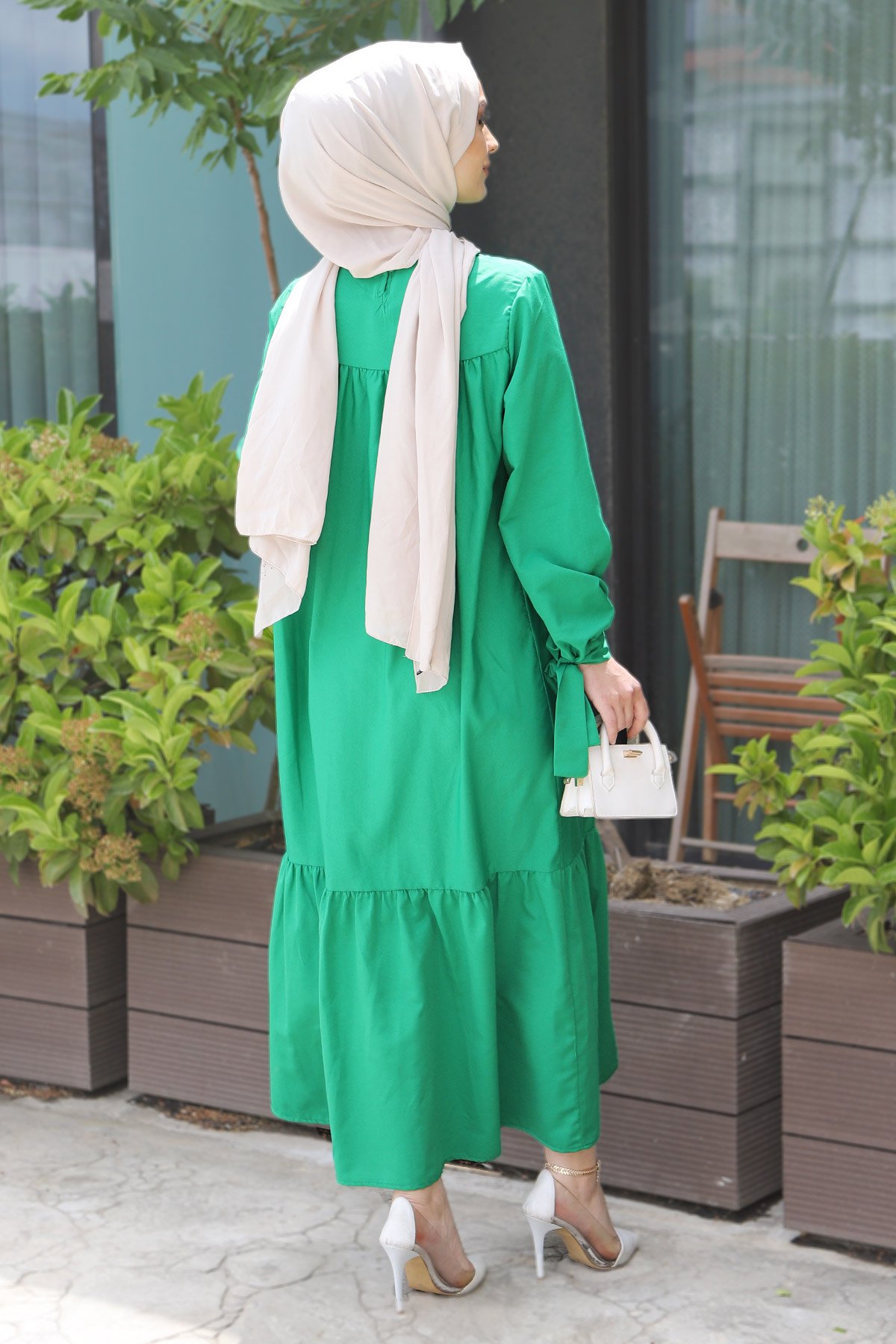 Kol Ucu Bağlamalı Elbise TSD220609 Yeşil