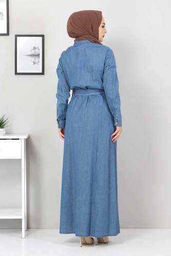 Nakışlı Kot Elbise TSD0355 Açık Mavi - Thumbnail
