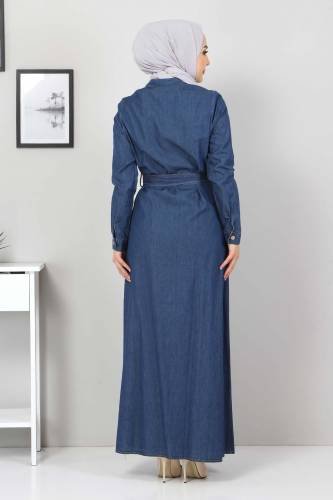 Nakışlı Kot Elbise TSD0355 Koyu Mavi - Thumbnail