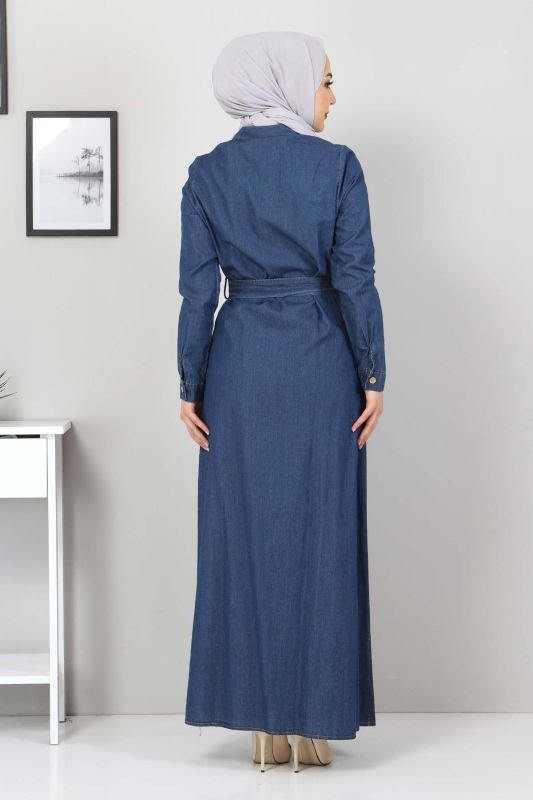 Nakışlı Kot Elbise TSD0355 Koyu Mavi
