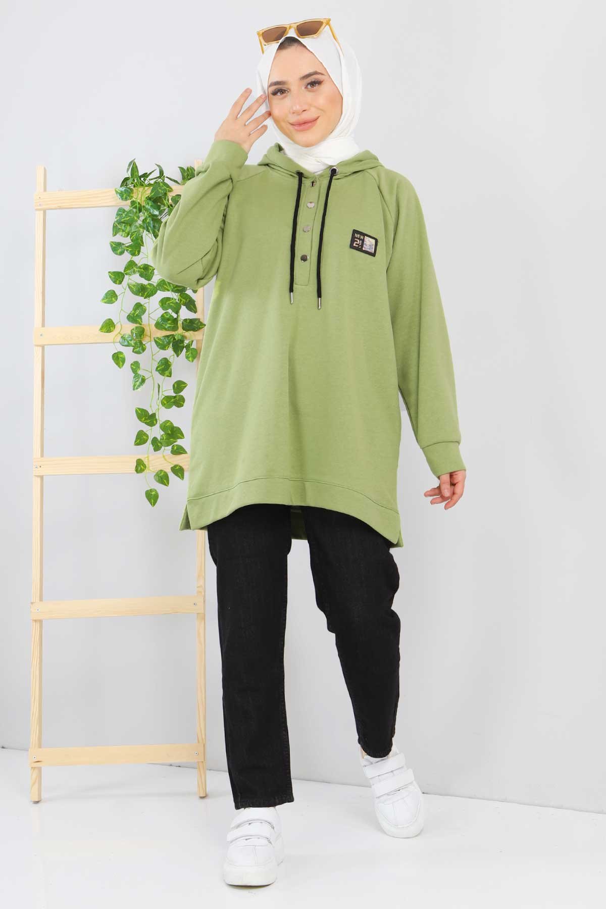 Önden Çıtçıt Detaylı Sweatshirt TSD220104 Yeşil