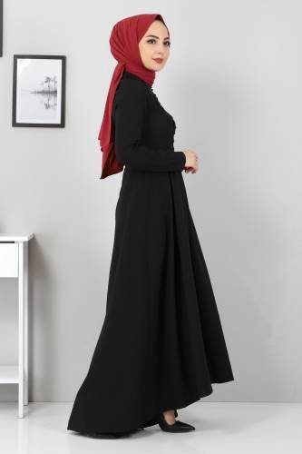 Önü Boncuk Detaylı Elbise TSD5141 Siyah - Thumbnail